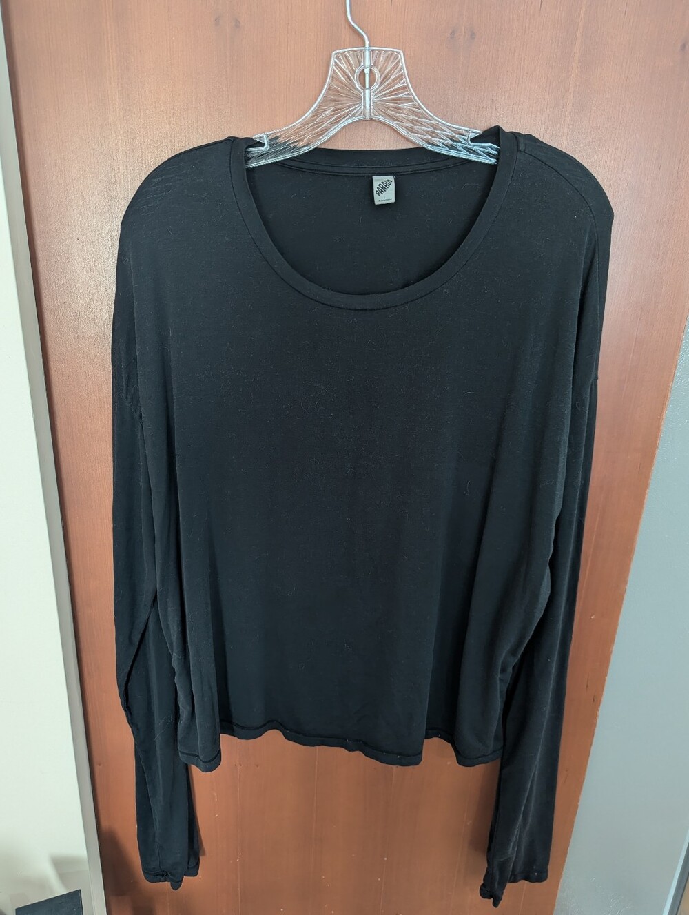 Parade Long Sleeve Shirt Black Tencel Crop Top Sz L *EUC Minimalist Staple